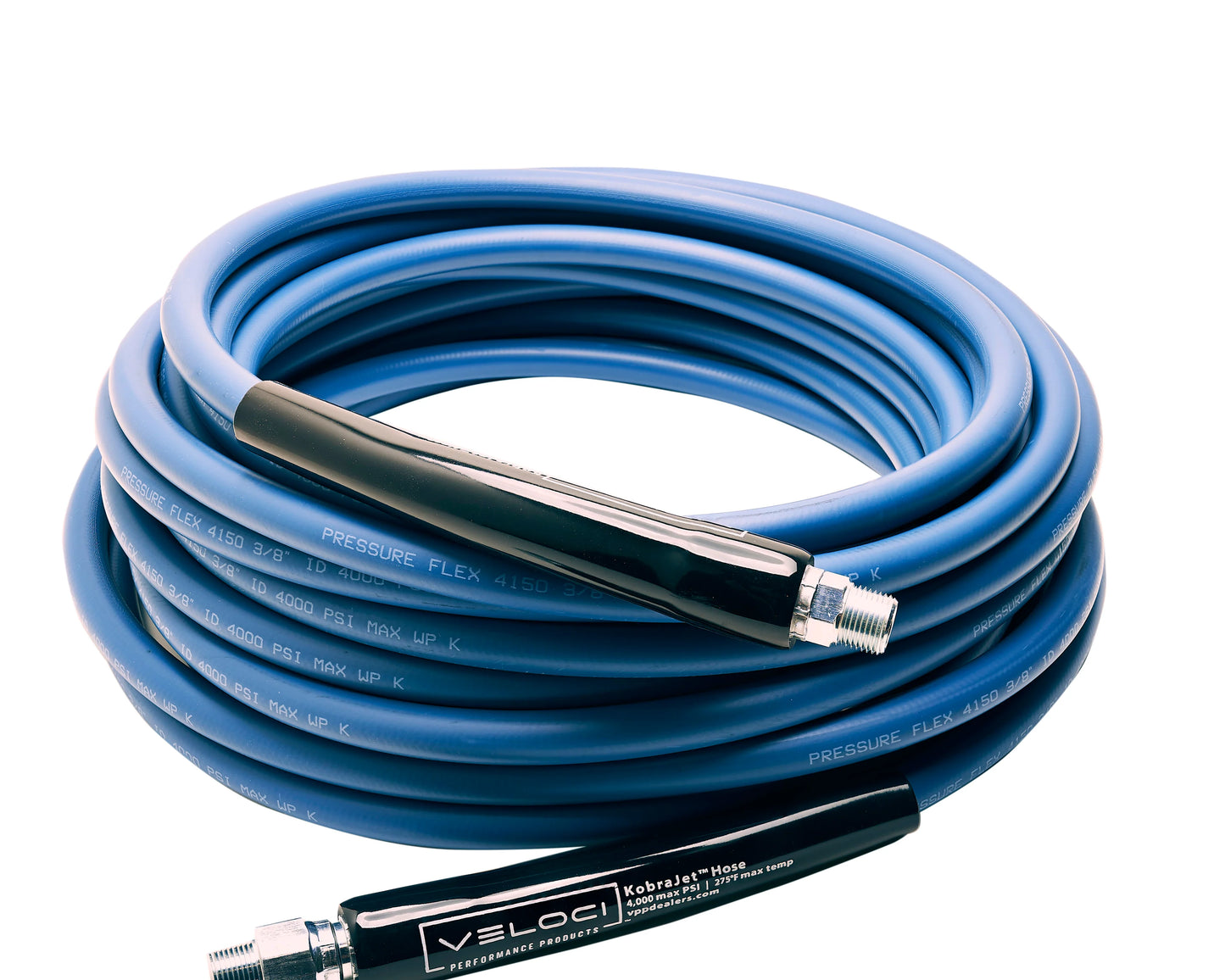3/8" Kobrajet Smooth Blue Hose, 4300 PSI, 50 FT, Non-Marked, Swivel and Fixed.