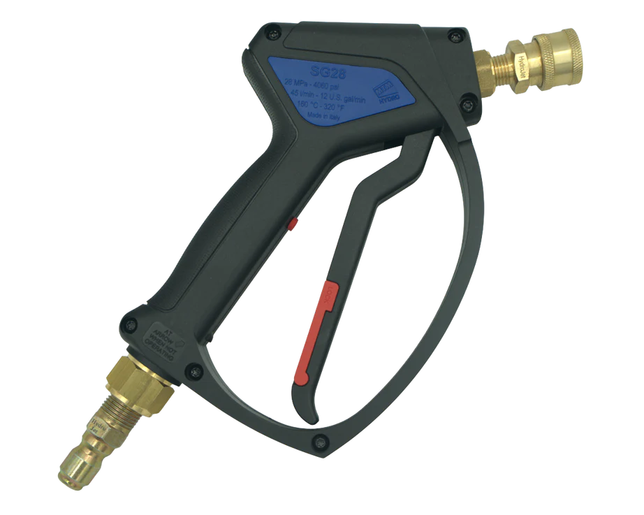 MTM Hydro SG28 Spray Gun, 4000 PSI, 12 GPM, with Brass Plated Fittings Installed