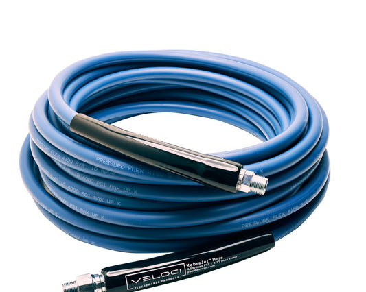 3/8" Kobrajet Smooth Blue Hose, 4300 PSI, 50 FT, Non-Marked, Swivel and Fixed.
